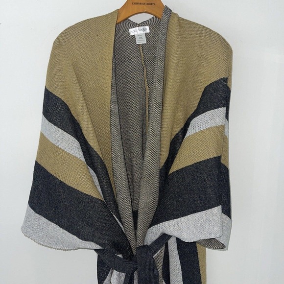 Sole Society Poncho Sweater Wrap Kimono Short Tie Waist Belt Neutrals Earthy - Picture 2 of 9
